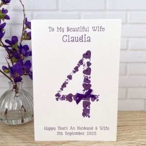Handmade 4th Wedding Anniversary Card Purple A5 Card