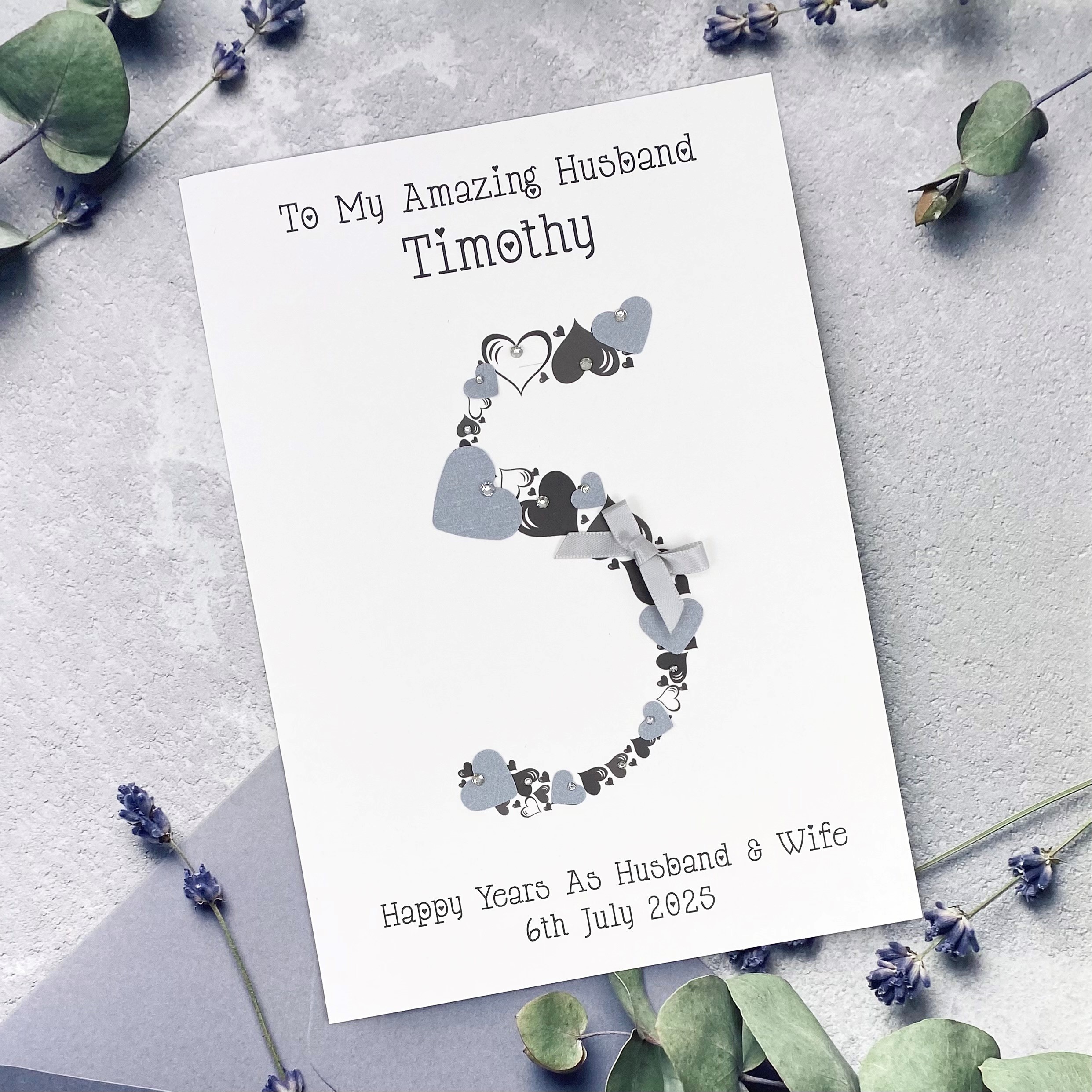Handmade 5th Wedding Anniversary Card Silver A5 Cards