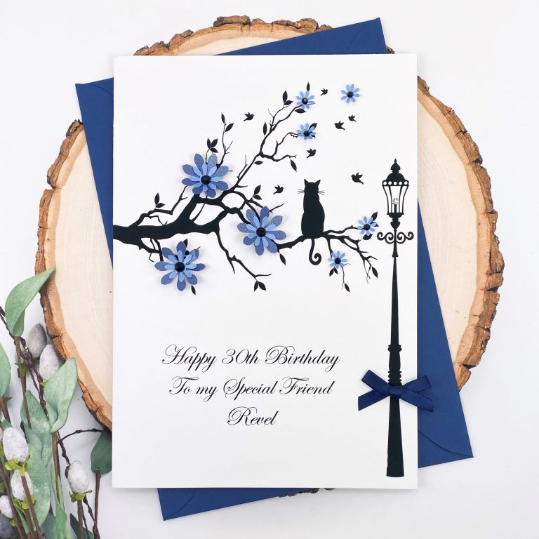 Handmade Birthday Card “Cat in Branch”