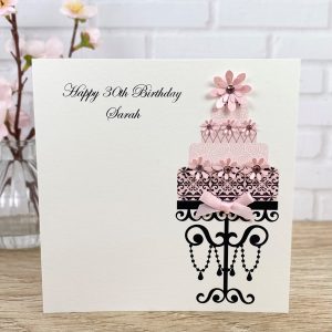 Handmade Birthday Card Pink Cake Square Card