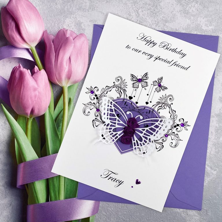 Luxury Handmade Birthday Card ‘Rosebud Butterfly’