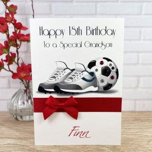 Handmade Birthday Card Red Football & Boots Large Card