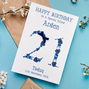 Handmade Birthday Cards Blue 21st Birthday Heart Numbers A5 Card