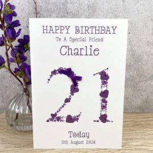 Handmade Birthday Cards Purple 21st Birthday Heart Numbers A5 Card
