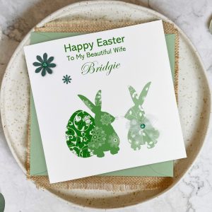 Handmade Easter Card Green Bunny Rabbits Square Card