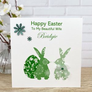 Handmade Easter Card Green Bunny Rabbits Square Cards