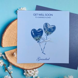 Handmade Get Well Card Blue Heart Balloons Square Card