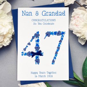 Handmade Wedding Anniversary 47 Years Blue Heart Numbers A5 Cards