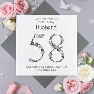 Handmade Wedding Anniversary Card 58 Years Heart Numbers Square Card