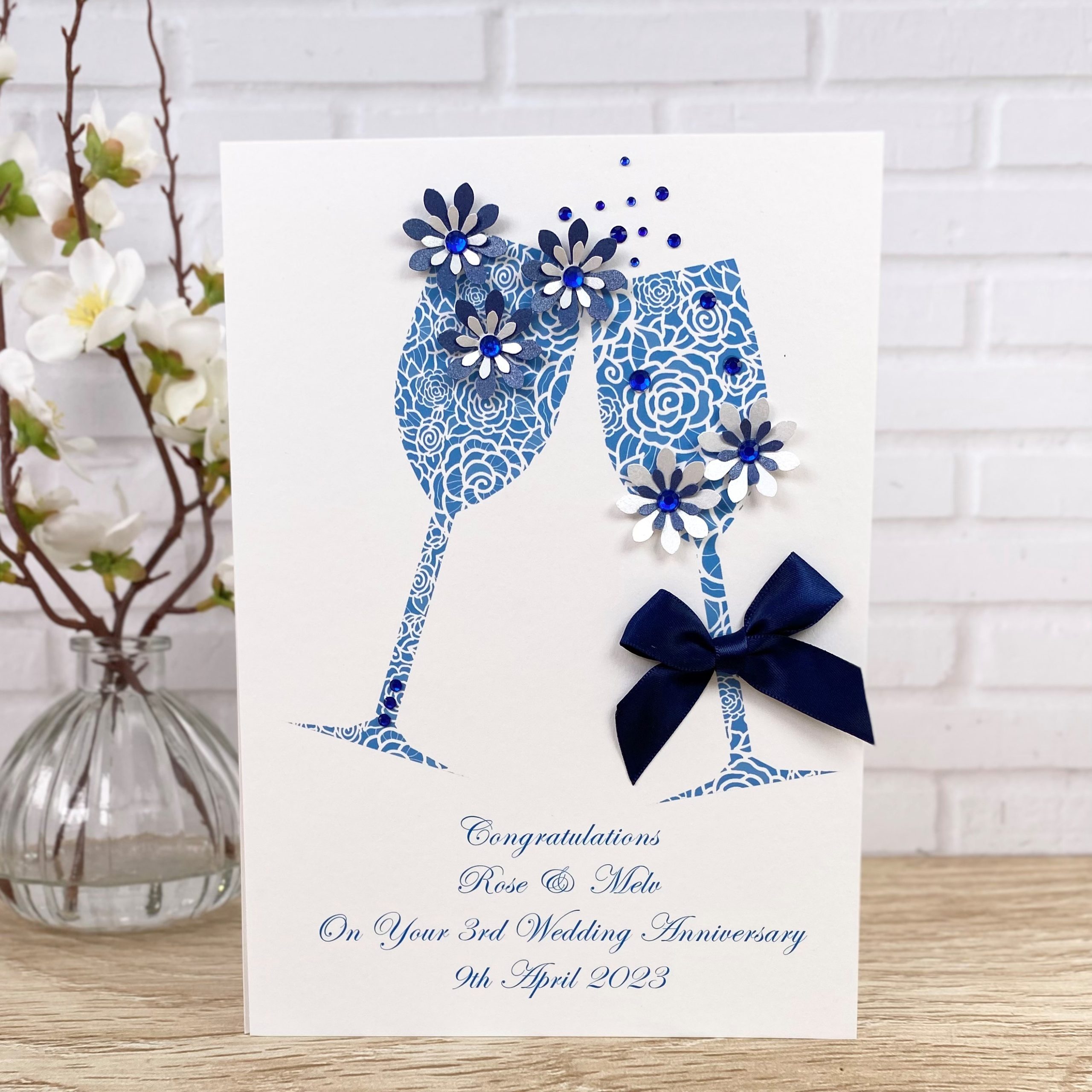 Handmade Wedding Anniversary Card Blue Toast A5 Large Card