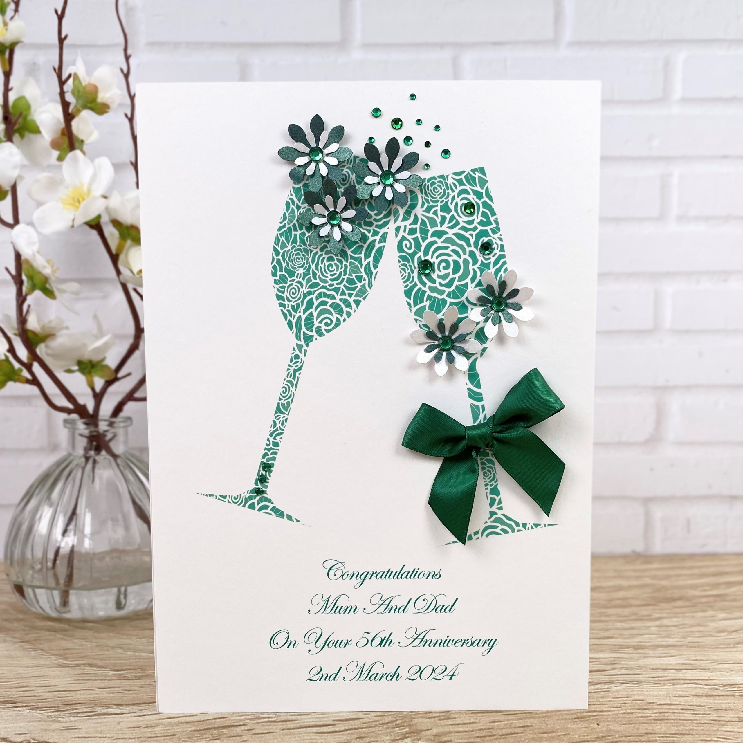 Handmade Wedding Anniversary Card Green Toast A5 Large Card