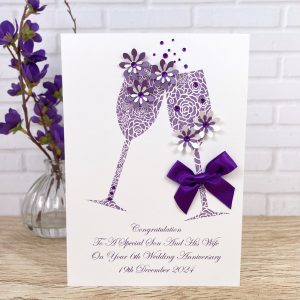 Handmade Wedding Anniversary Card Purple Toast A5 Large Card