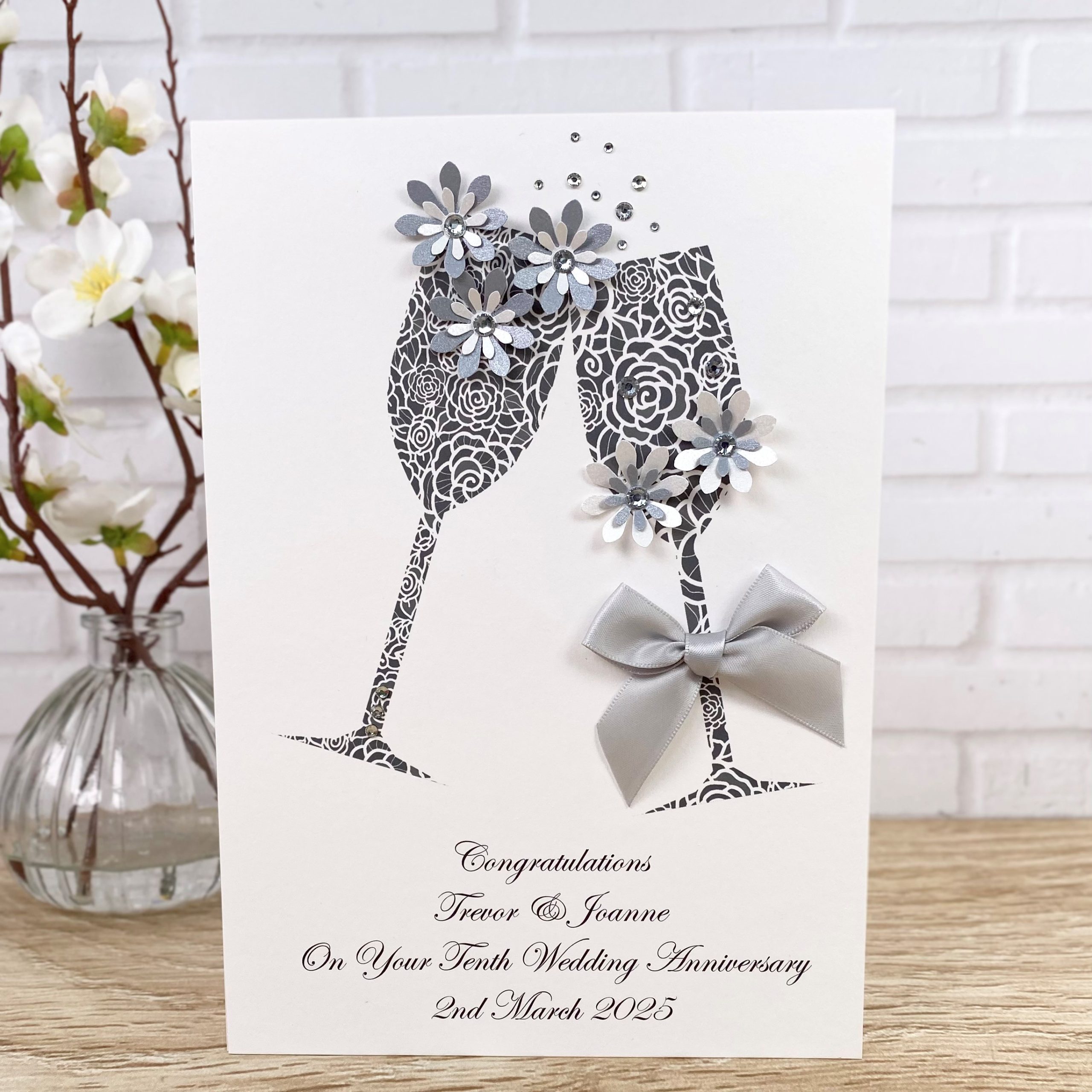 Handmade Wedding Anniversary Card Silver Toast A5 Large Card