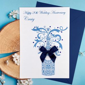 Handmade Wedding Anniversary Cards Blue Champagne A5 Card