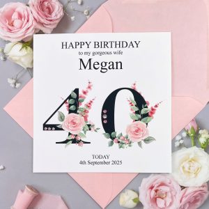 40th Birthday Card Floral Numbers Square Card