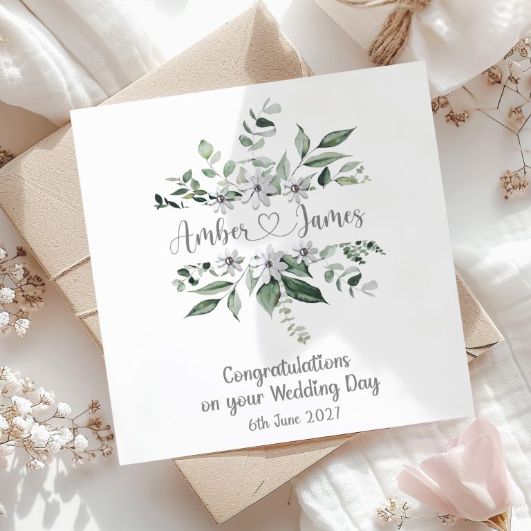 Handmade Personalised Wedding Card ‘Sage Florals’