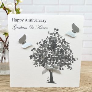 Wedding Anniversary Silver Heart Tree Square Card