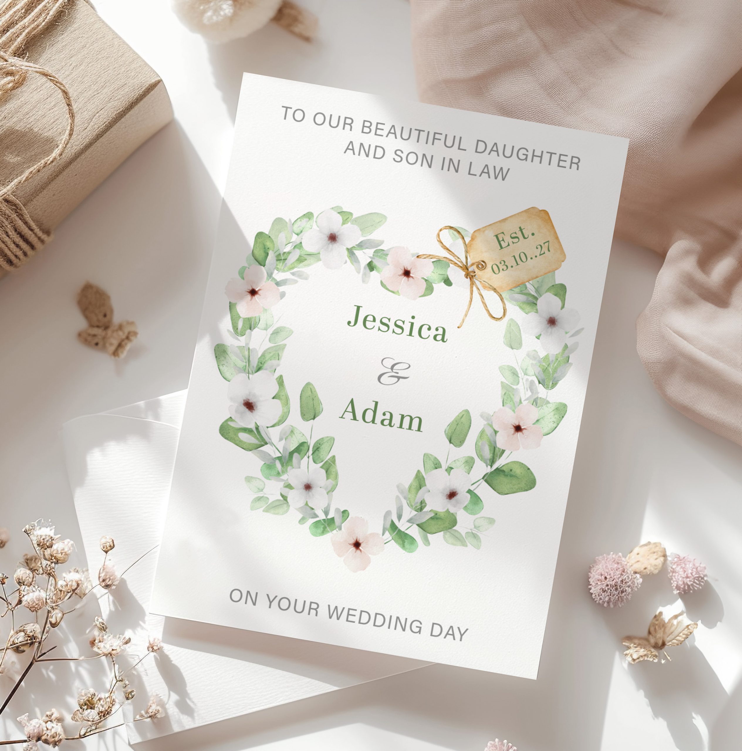 Personalised Sage Floral Wedding Card