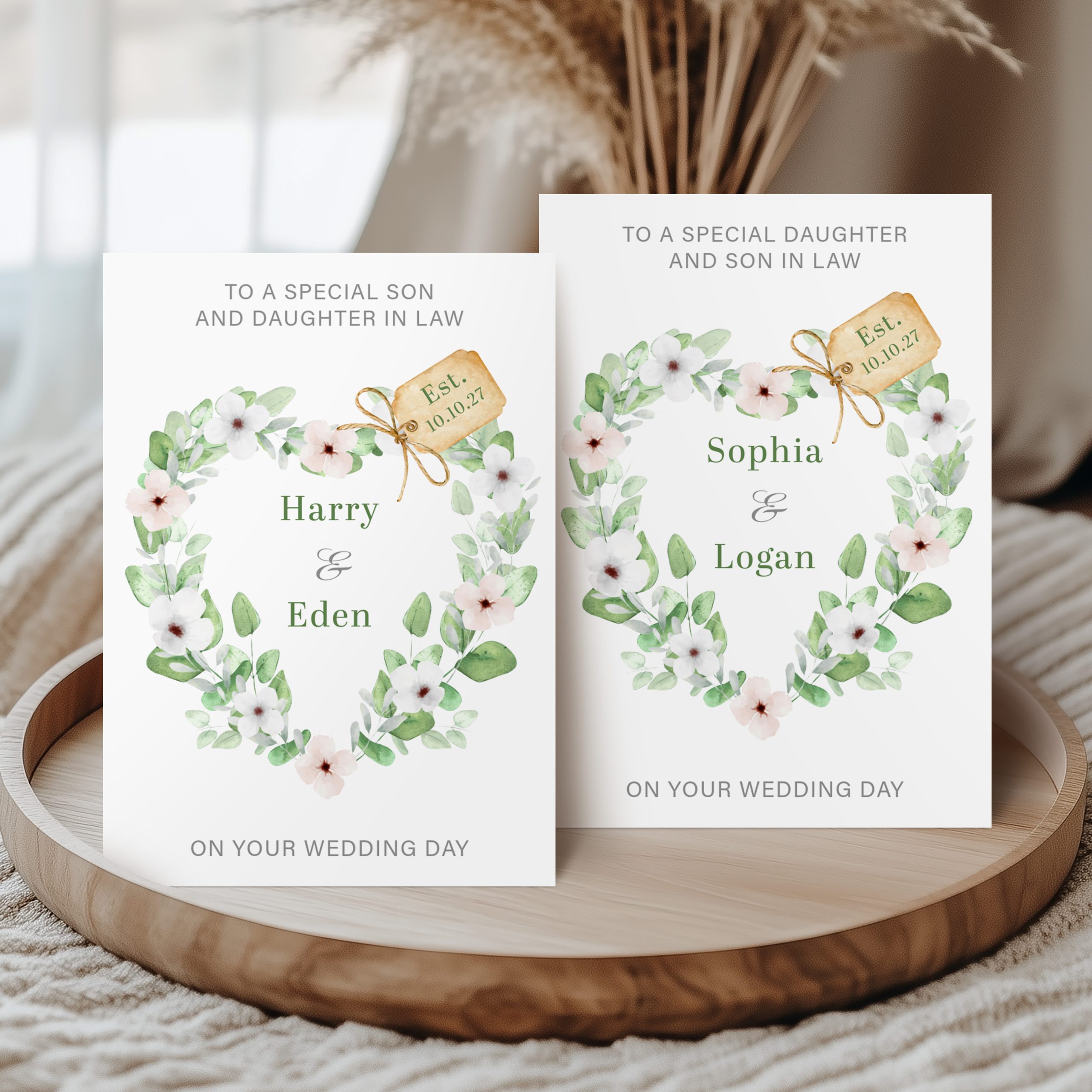 Personalised Sage Floral Wedding Card