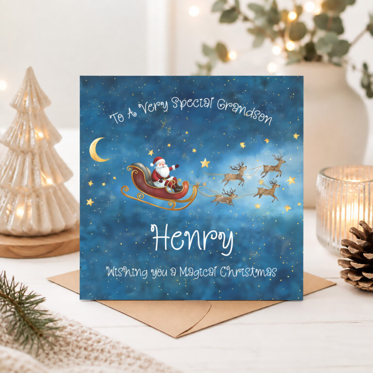 Personalised Santa & Reindeer Christmas Card for Children
