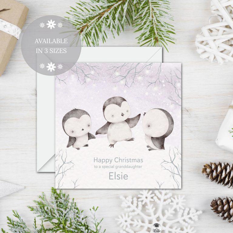 Personalised Christmas Card ‘Snow Penguins’