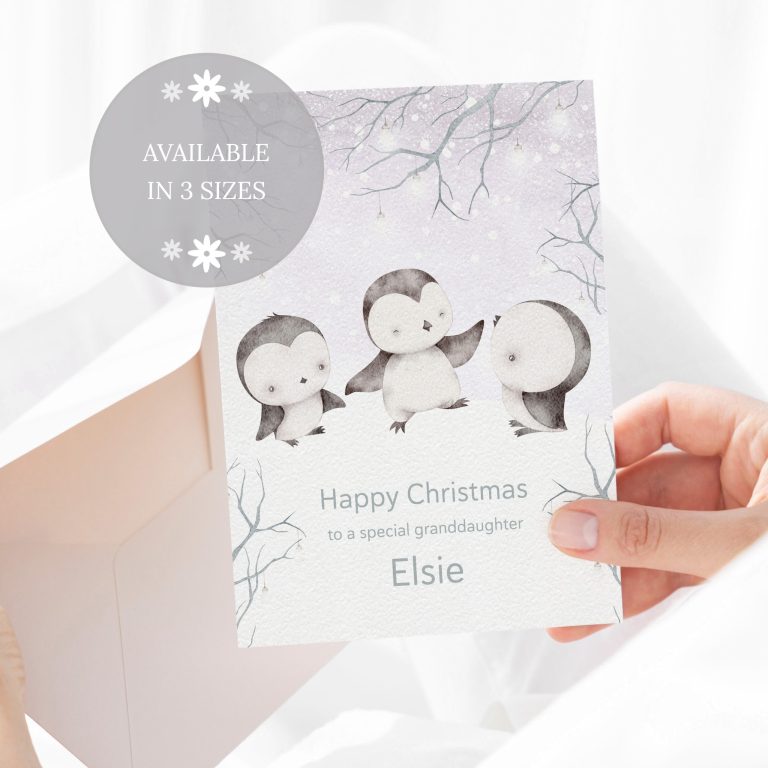 Personalised Christmas Card ‘Snow Penguins’