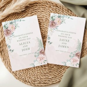 Personalised Beige Floral Wedding Card