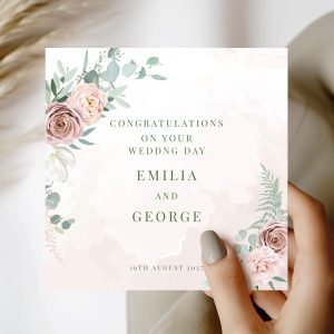 Personalised Beige Floral Wedding Card