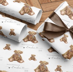 Personalised New Baby Teddy Wrapping Paper