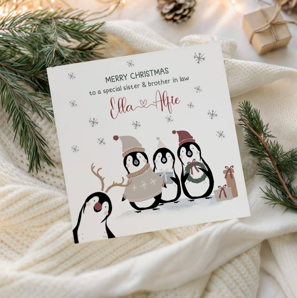 Personalised Penguin Christmas Card - Handmade CardsPink & Posh