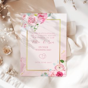 Personalised Pink Floral Wedding Card
