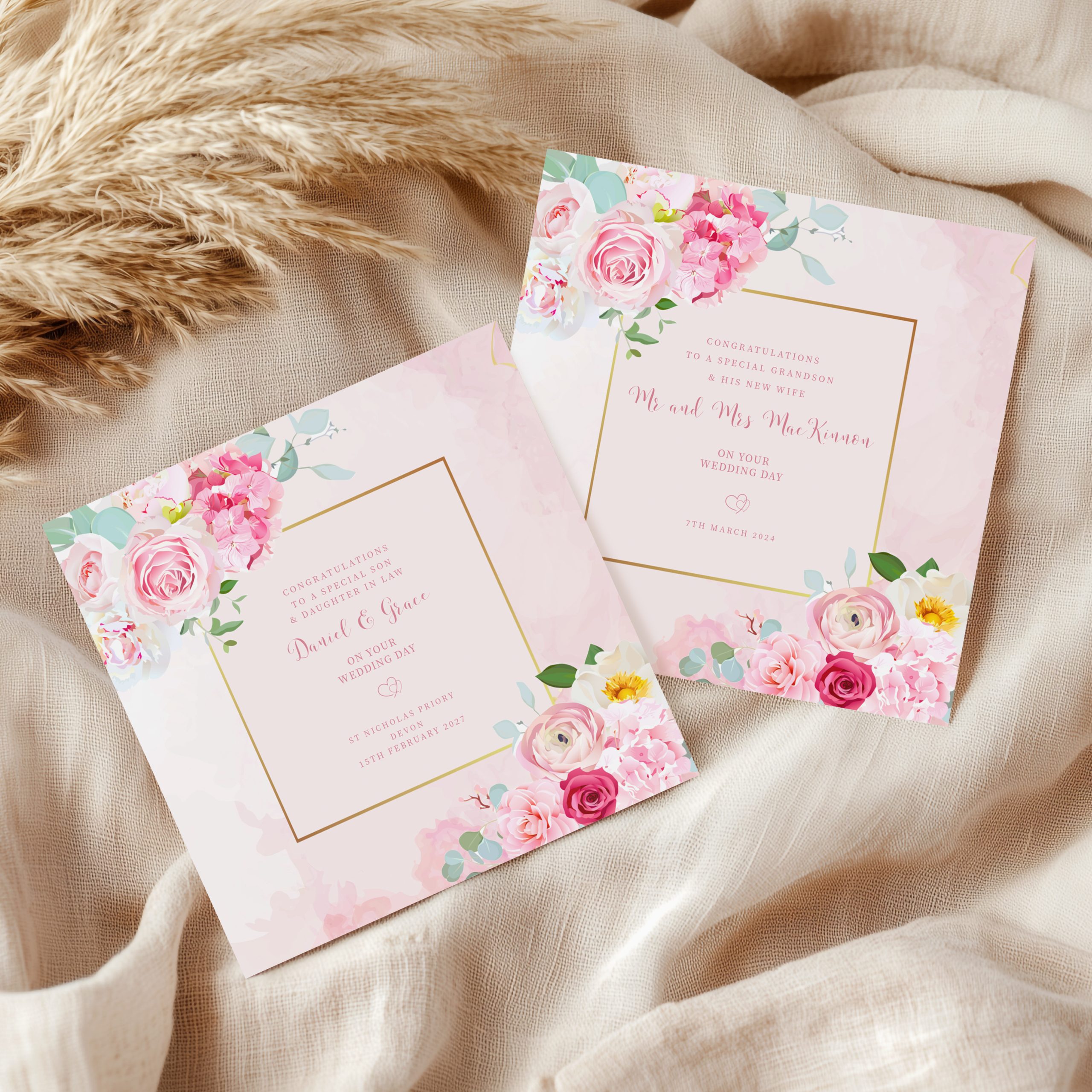 Personalised Pink Floral Wedding Card