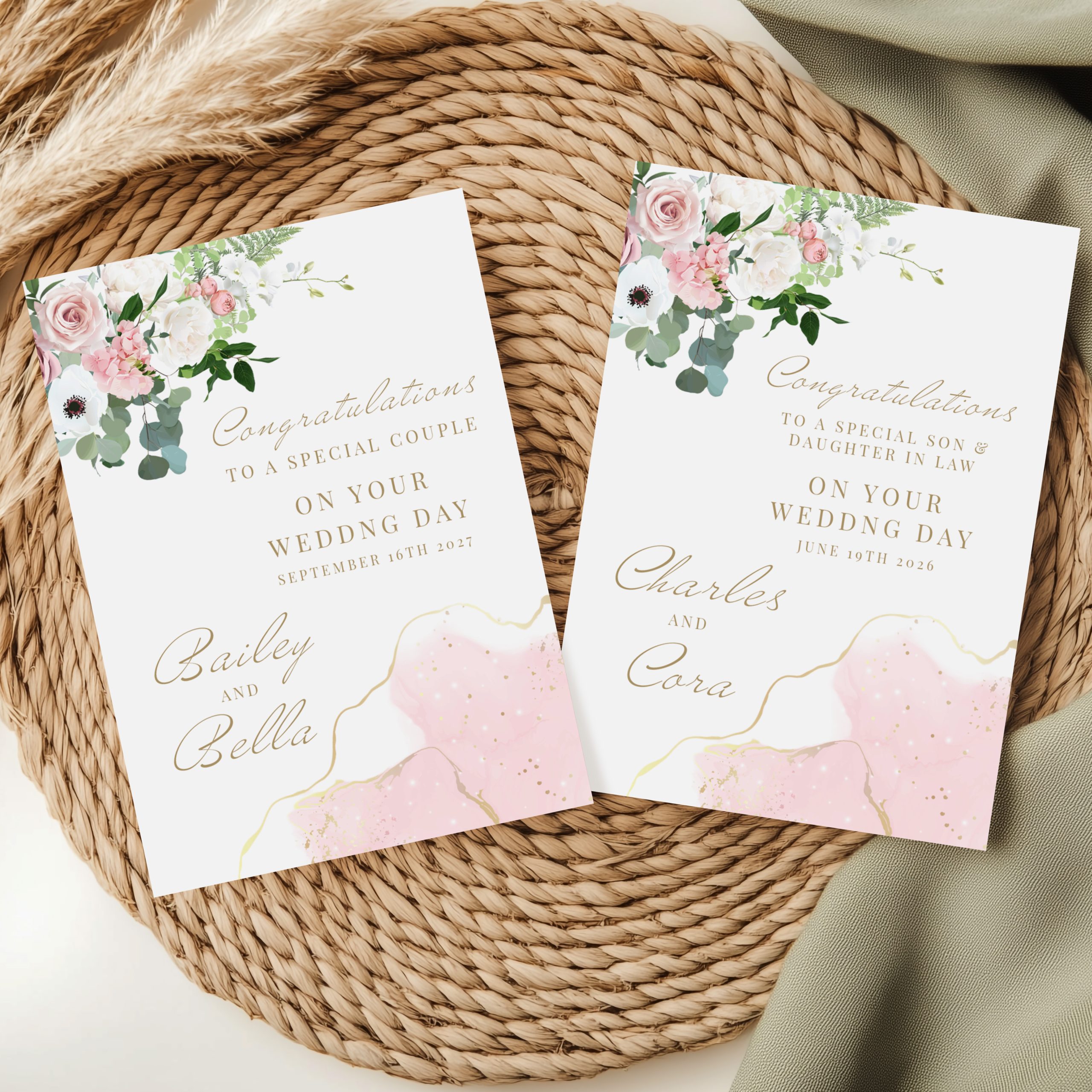 Personalised Pink Marble Wedding Card