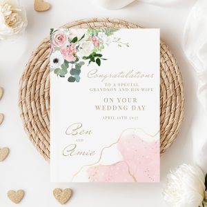 Personalised Pink Marble Wedding Card