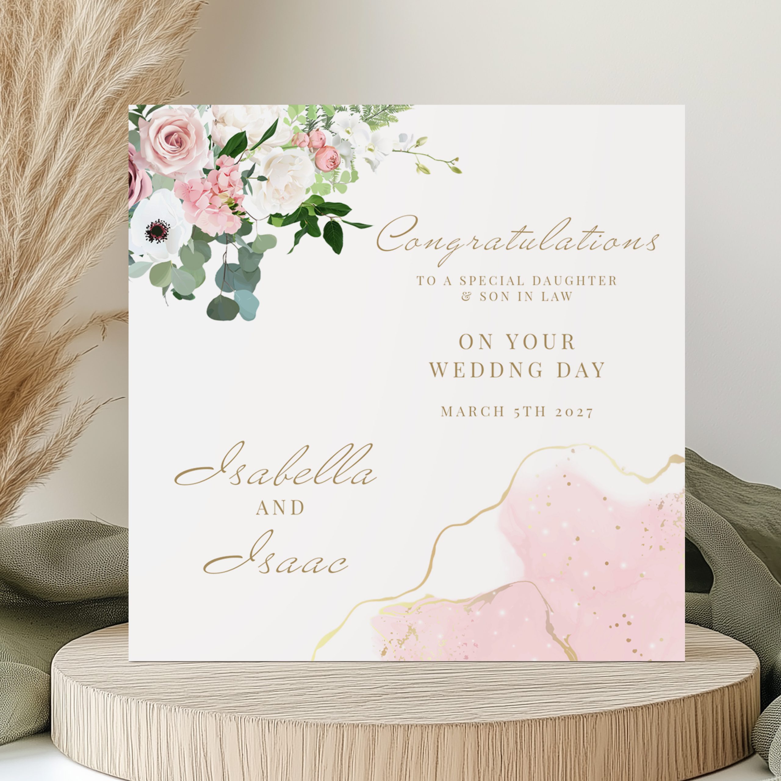 Personalised Pink Marble Wedding Card