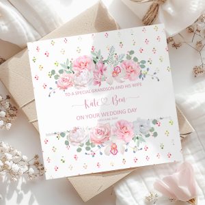 Personalised Pink Floral Wedding Card