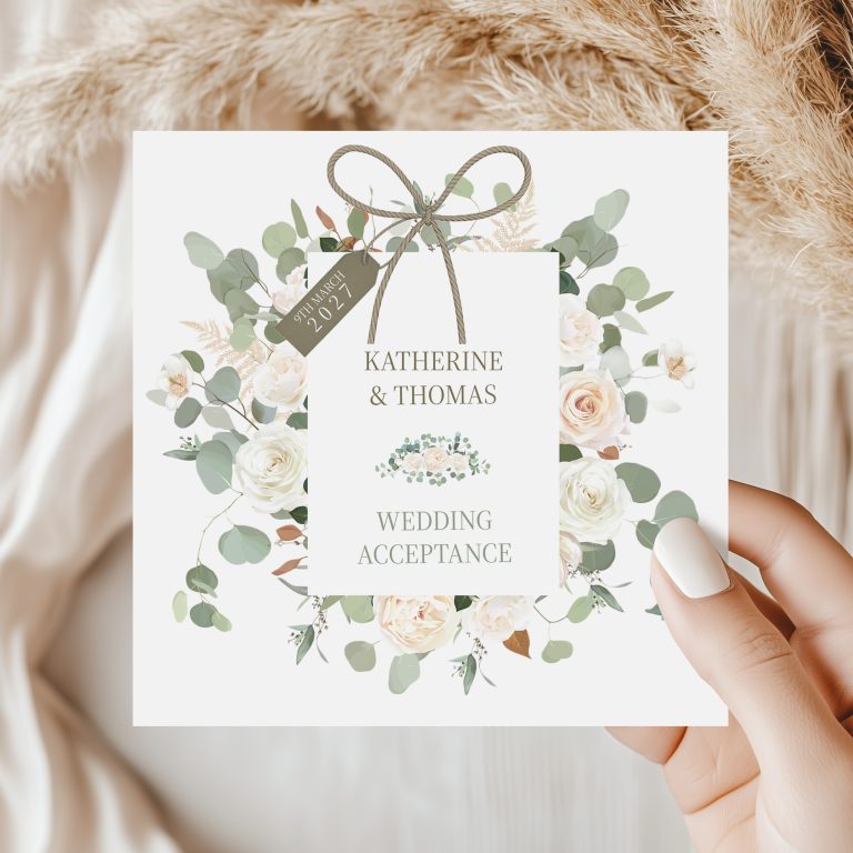 Handmade Wedding Acceptance Card ‘Sage Botanical’
