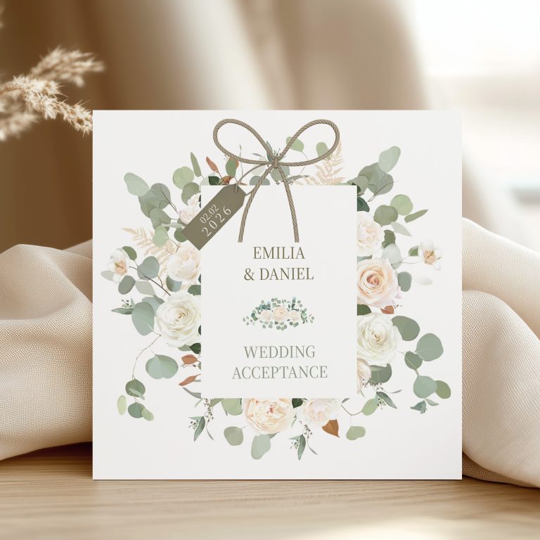 Handmade Wedding Acceptance Card ‘Sage Botanical’