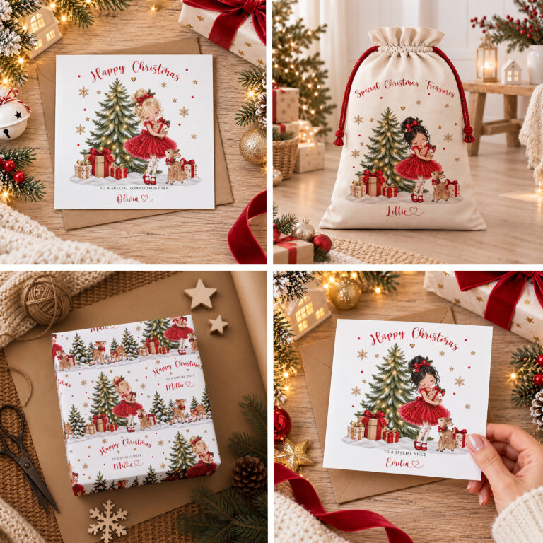 Personalised Girls Christmas Sack – Christmas Tree & Reindeer