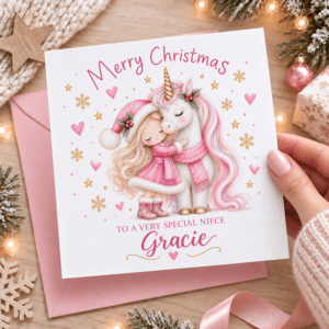 Pink Unicorn Christmas Card for Daughter