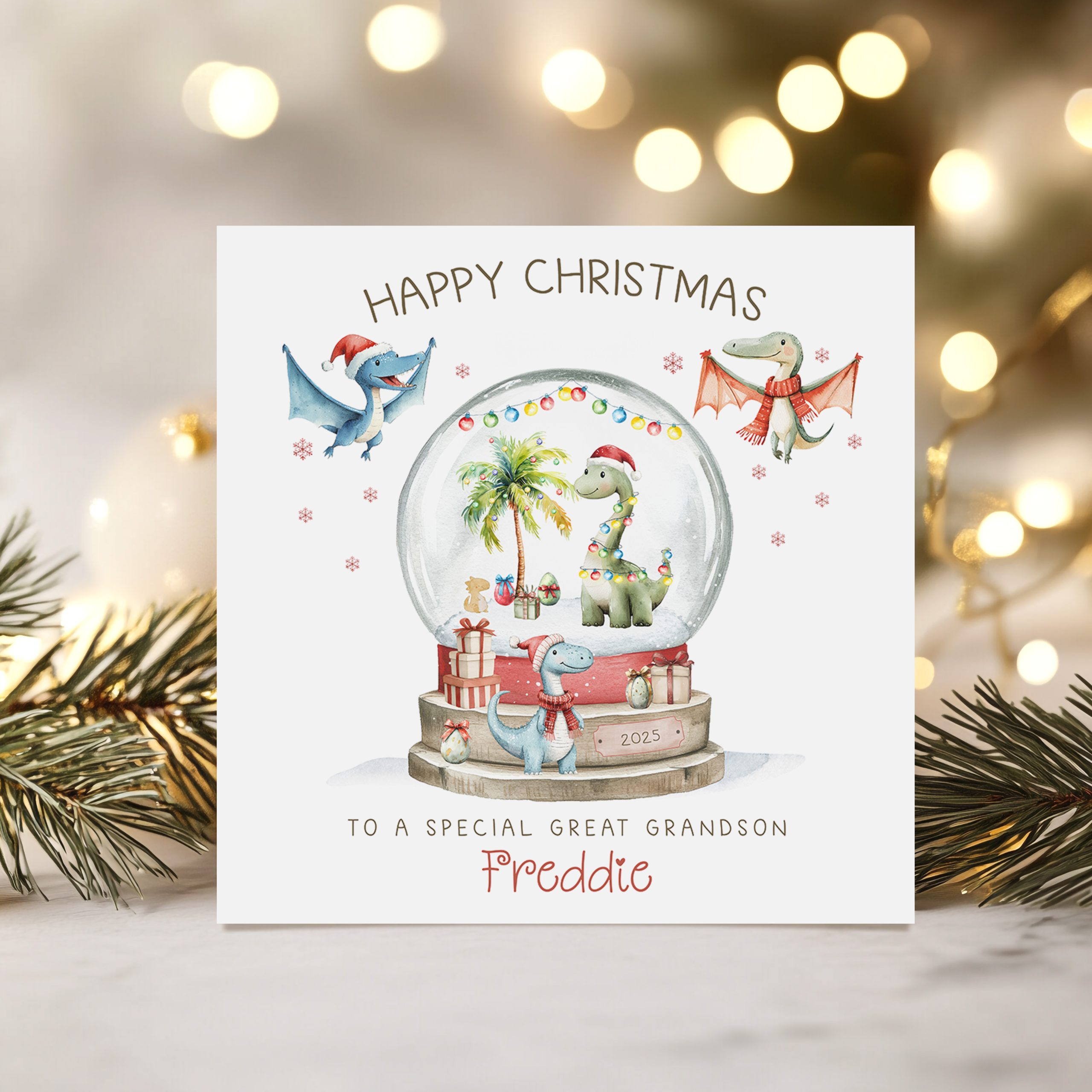 Personalised Dinosaur Christmas Card