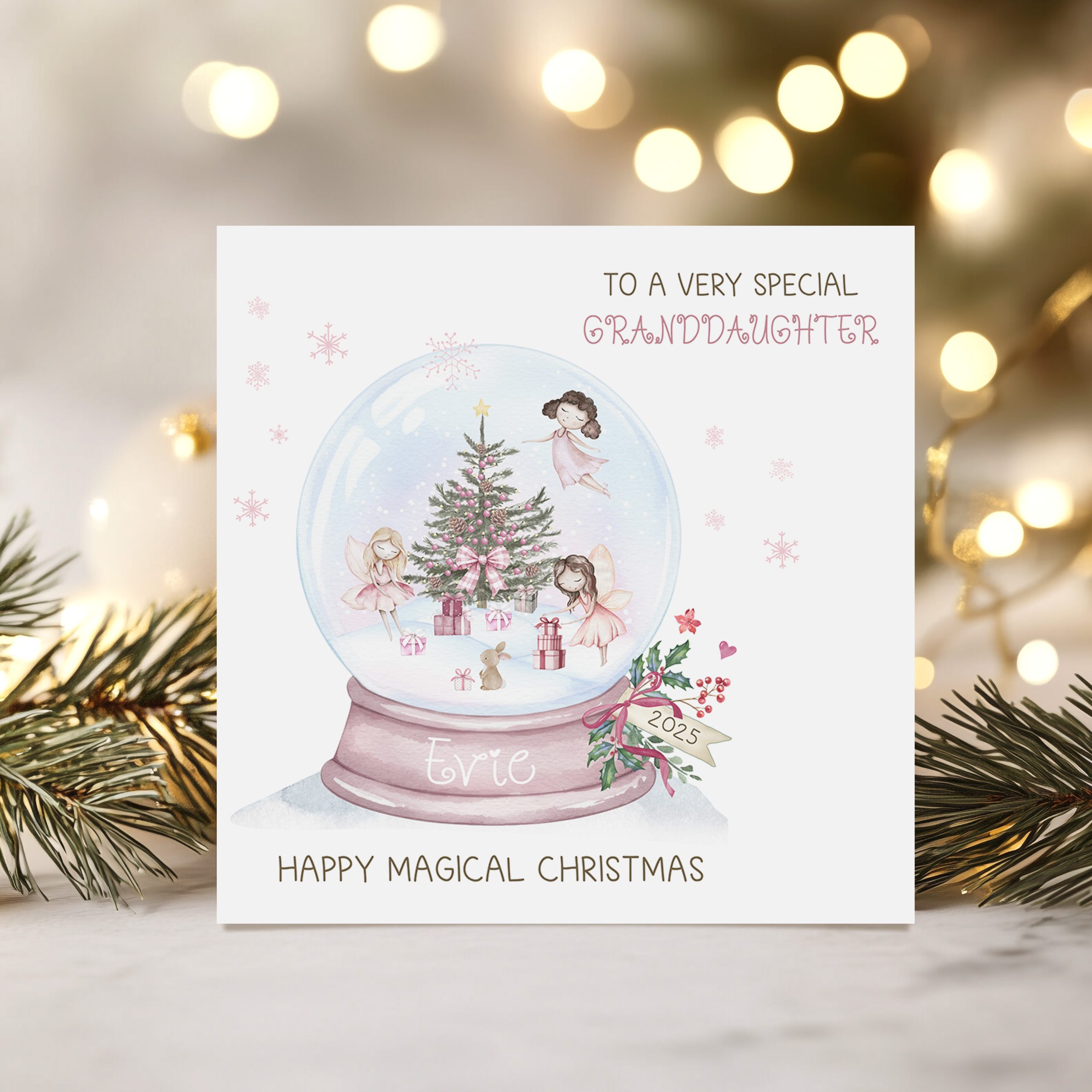 Personalised Pink Fairy Snowglobe Card