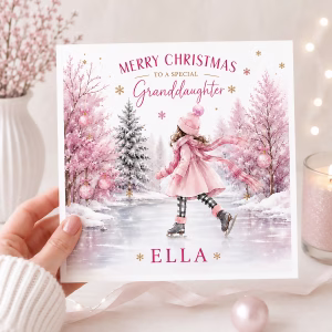 Pink Skating Girl Christmas Square Card