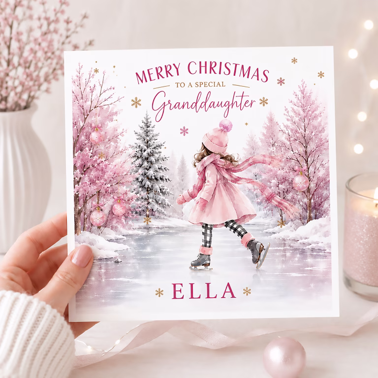 Girls Personalised Ice Skating Christmas Card