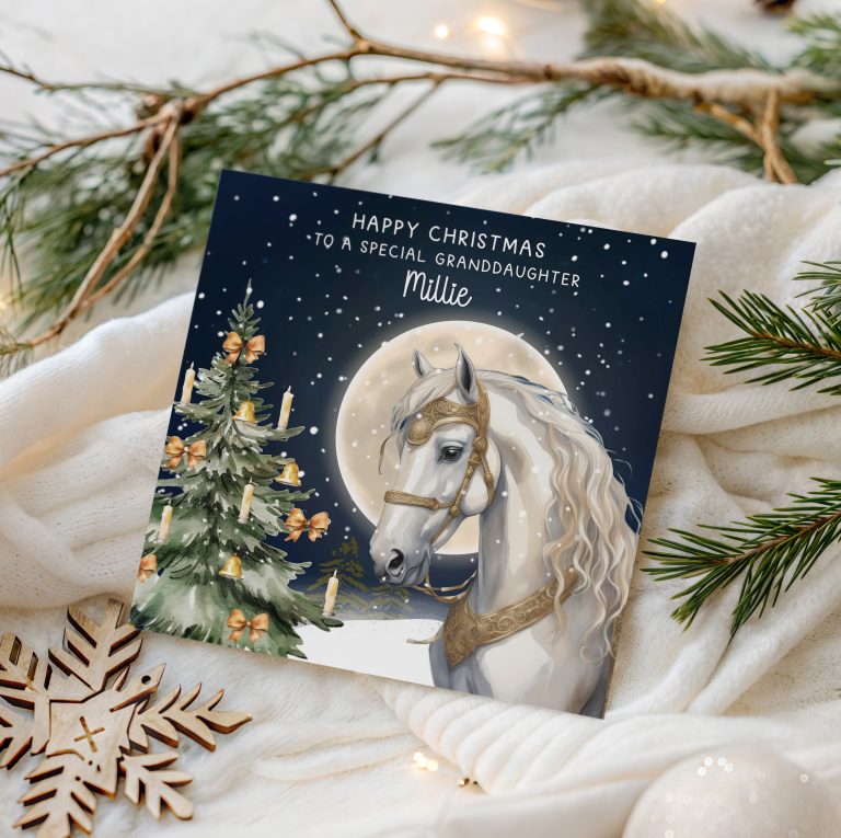 Personalised White Horse Christmas Card