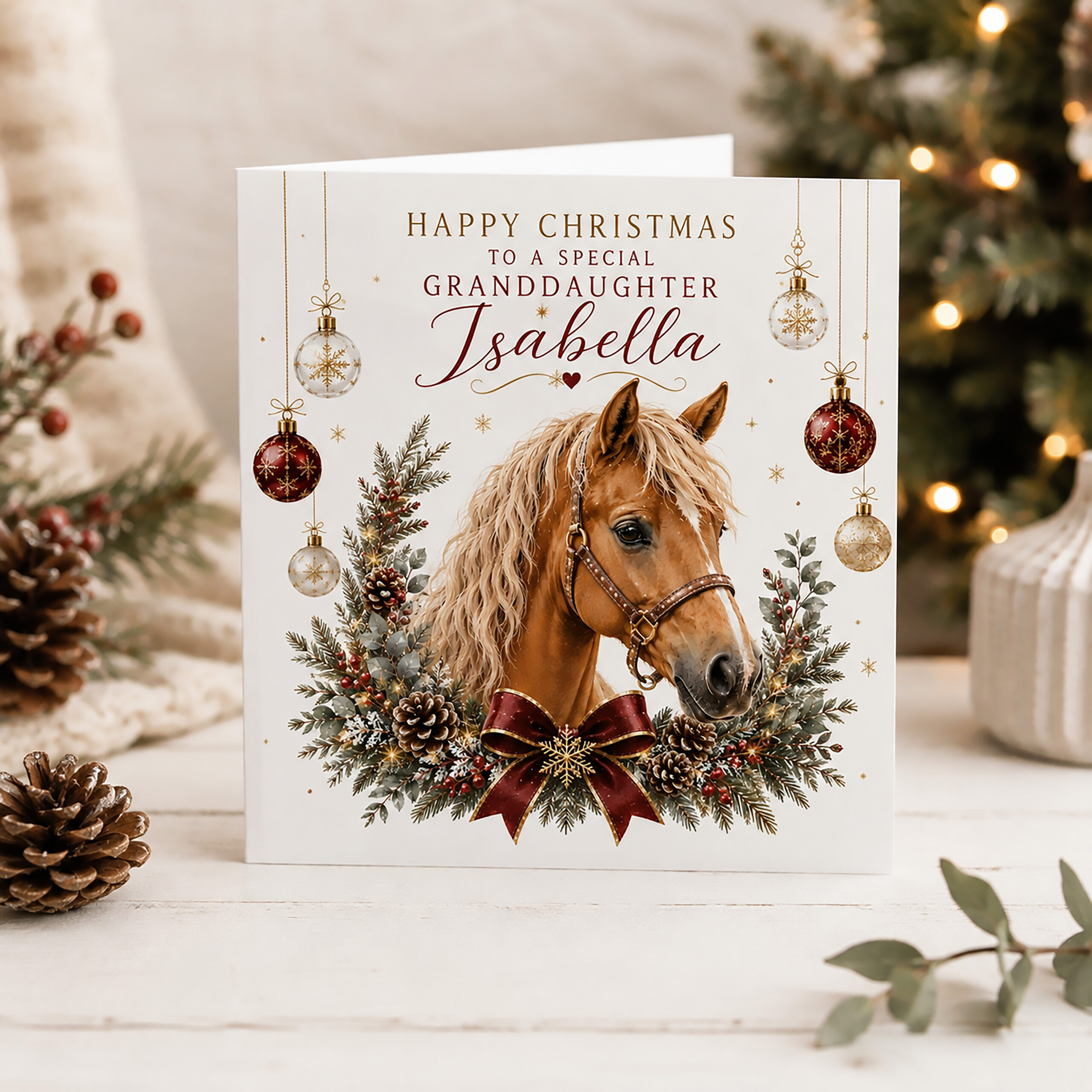 Brown Horse Christmas Card personalised with name and relationship