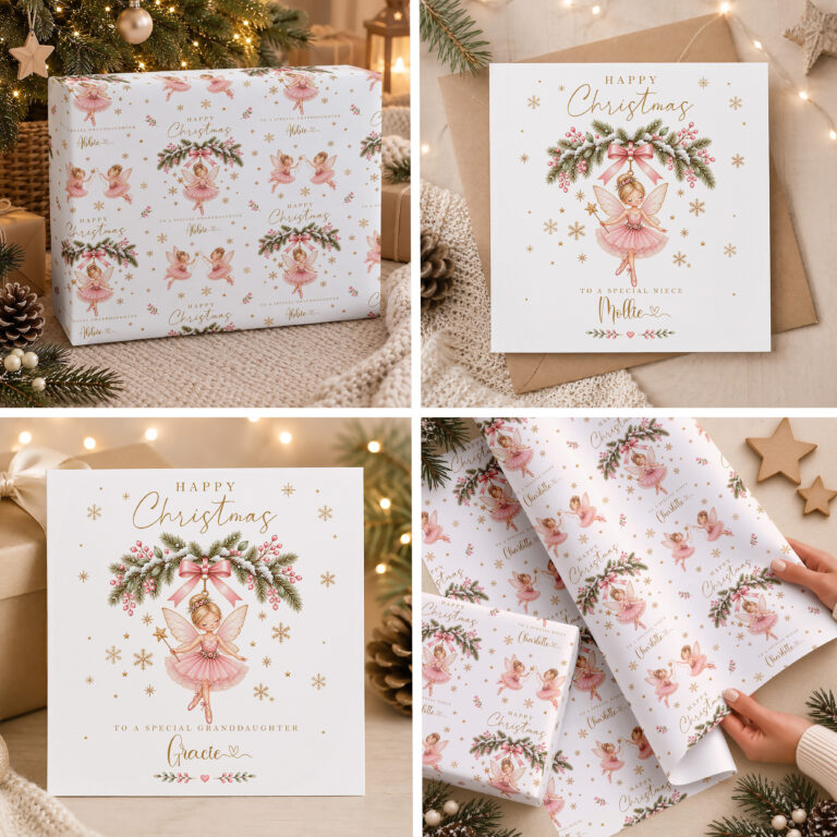 Personalised Pink Fairy Christmas Wrapping Paper for Girls