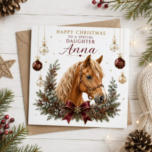 Brown Horse Christmas Card for Girls