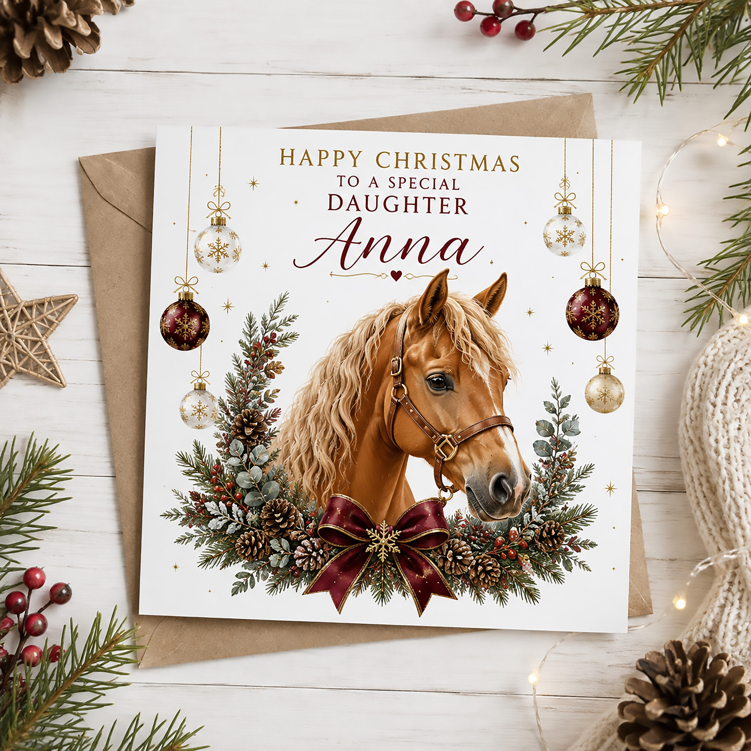 Brown Horse Christmas Card for Girls