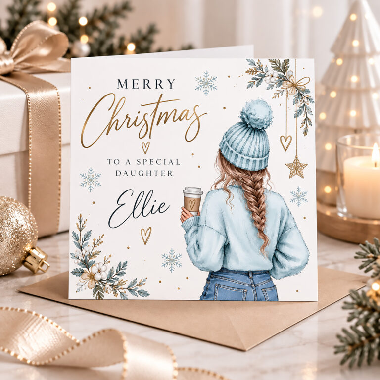 Personalised Blue Christmas Card for Her